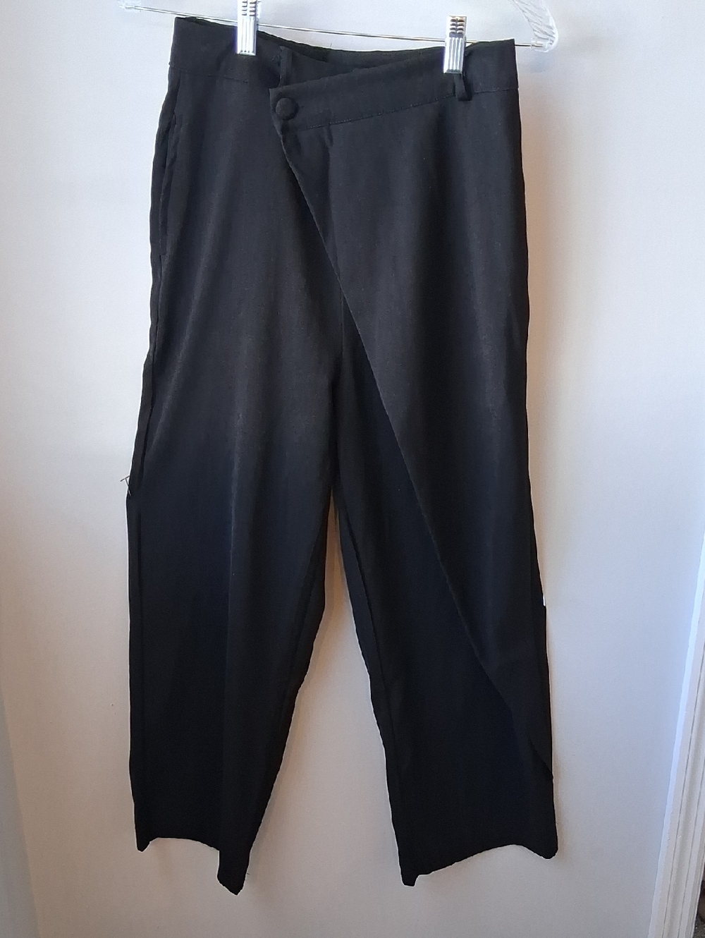 Black Draped Wrap Straight Leg Suit Pants Micas